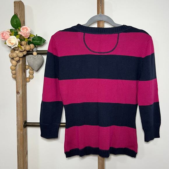 Aeropostale NWT Purple Blue Striped 3/4 Sleeve Cardigan Size Medium - Picture 2 of 6